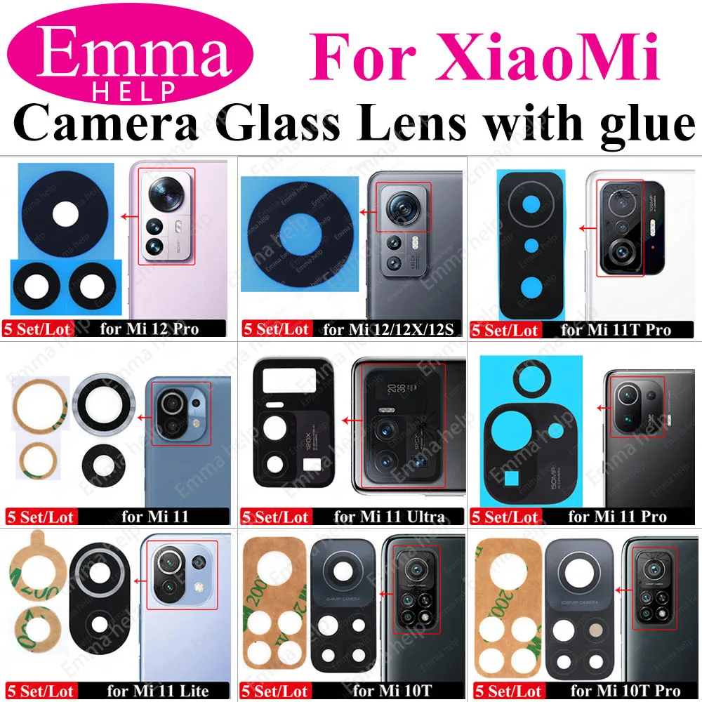 5Pcs Back Camera Glass Lens For Xiaomi Mi 12 Pro 11T 11X Pro Mi 11Lite 5G Mi 11 Ultra 9T 9 SE 10s Mi 11i 11X With Adhesive Glue