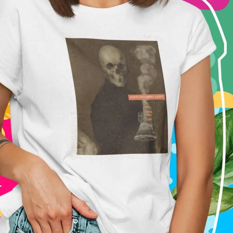 

Футболка с изображением курящего черепа Skeleton Do Yo Wanna Smoke Aesthetic Edgy Pain