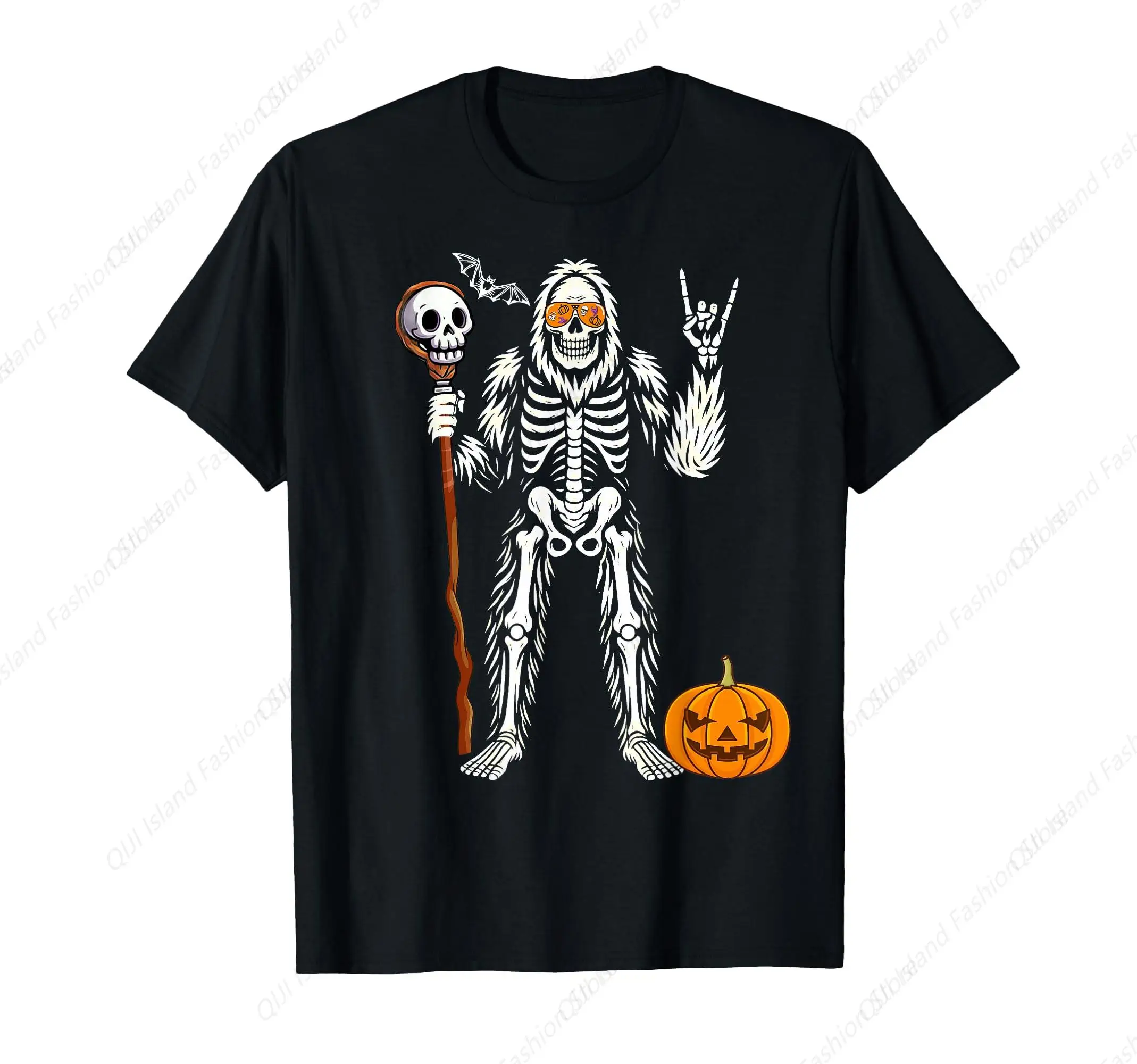 

Halloween Skeleton Bigfoot Rock Pumpkin Skull Men T-Shirt