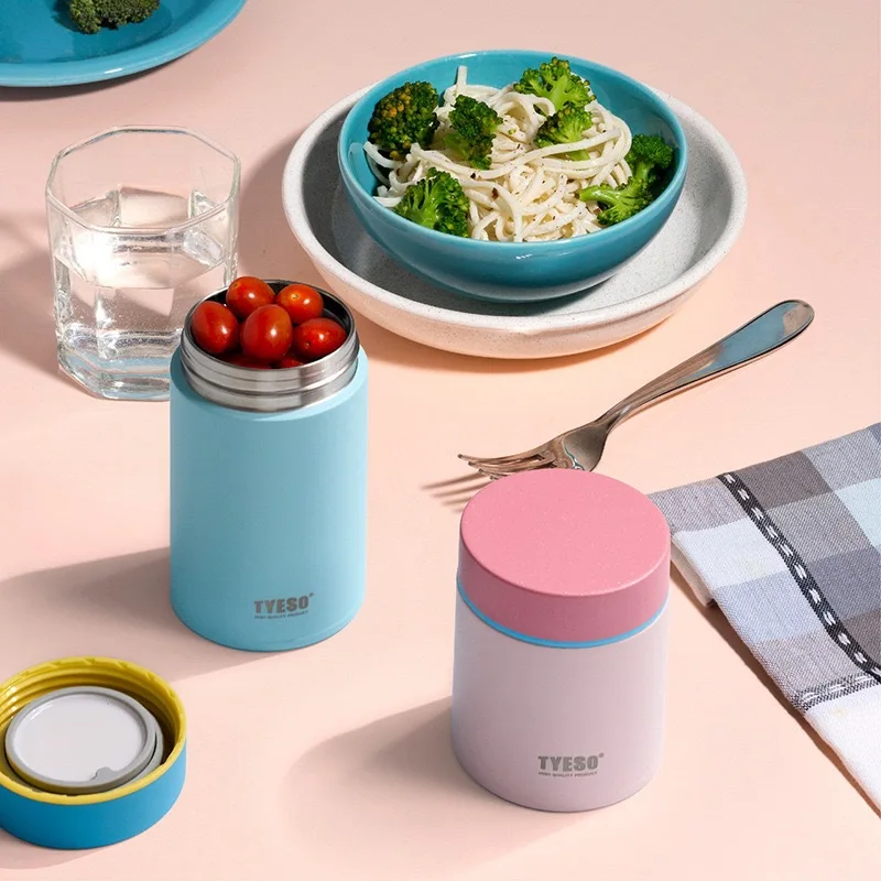 Tyeso المحمولة الإفطار كوب 316 الفولاذ المقاوم للصدأ الحرارية معزول الغذاء جرة علب الاغذية مكتب وجبات فراغ قوارير درينكوير
