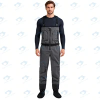 Pantalón de pesca con mosca para hombre, 3 capas, transpirable, con calcetines de neopreno, peso ligero, 100% resistente al agua