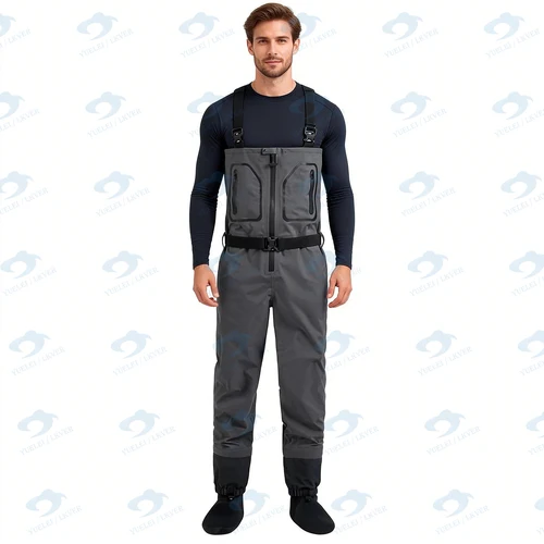 Imagen 1 del producto Pantalón de pesca con mosca para hombre, 3 capas, transpirable, con calcetines de neopreno, peso ligero, 100% resistente al agua
