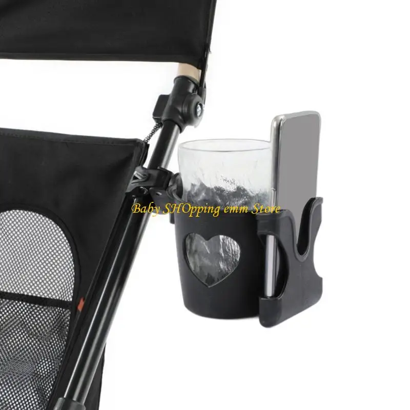 

23GD Upgrades Stroller Cup Holder With Phone Slot Adjustable Pushchair Beverage & Smartphone Organize Plastic for Parent