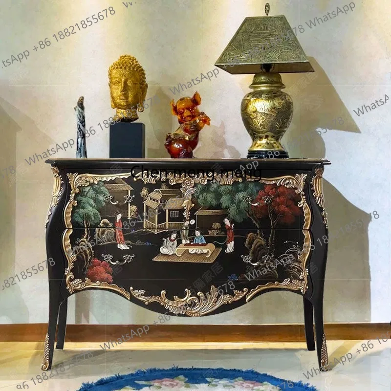 

American porch cabinet solid wood living room partition decorative cabinet French retro storage painted cabinet