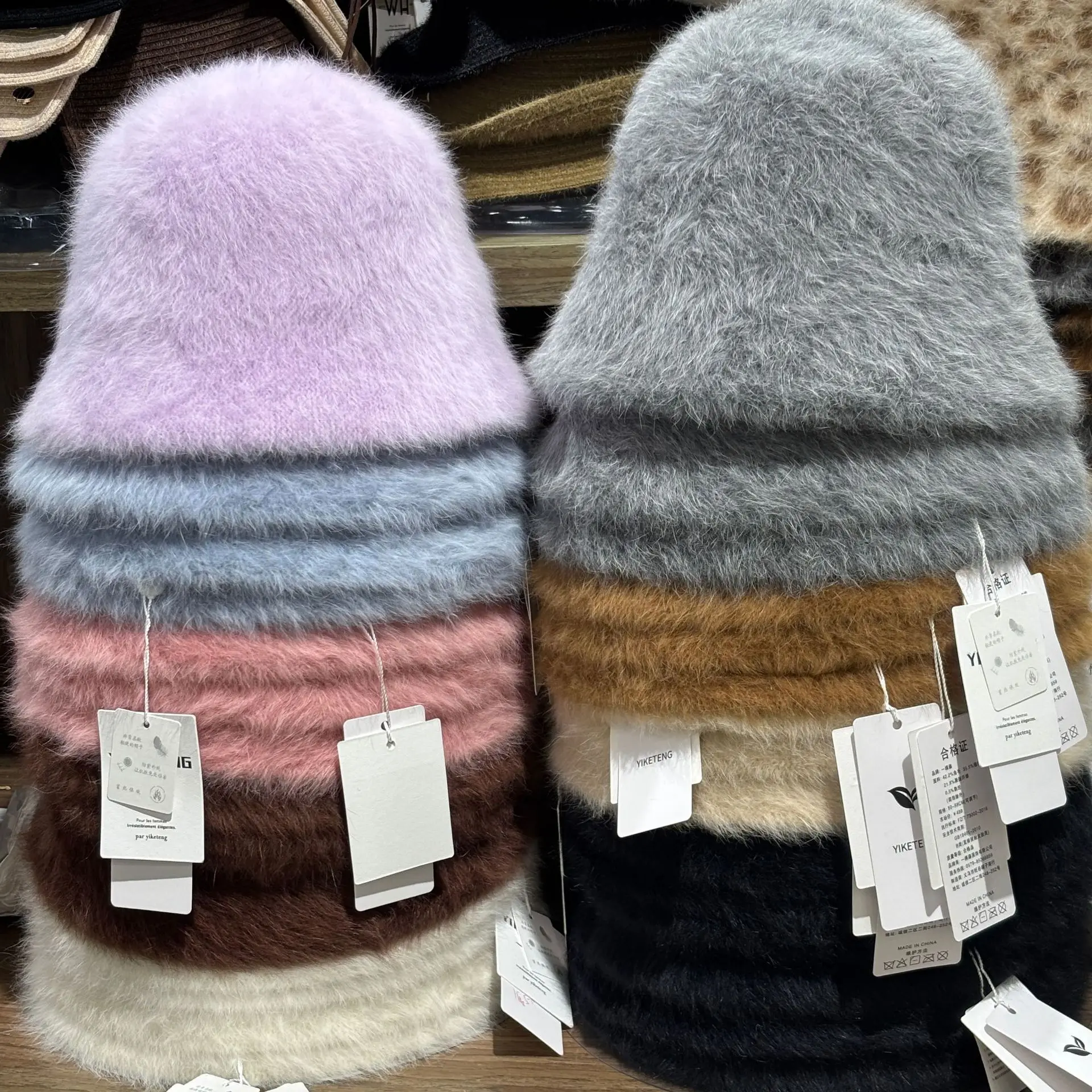 

Женская толстая и теплая вязаная рыбацкая шапка с кроличьим мехом, однотонная универсальная плюшевая мягкая теплая зимняя шапка-ведро с кроликом для женщин