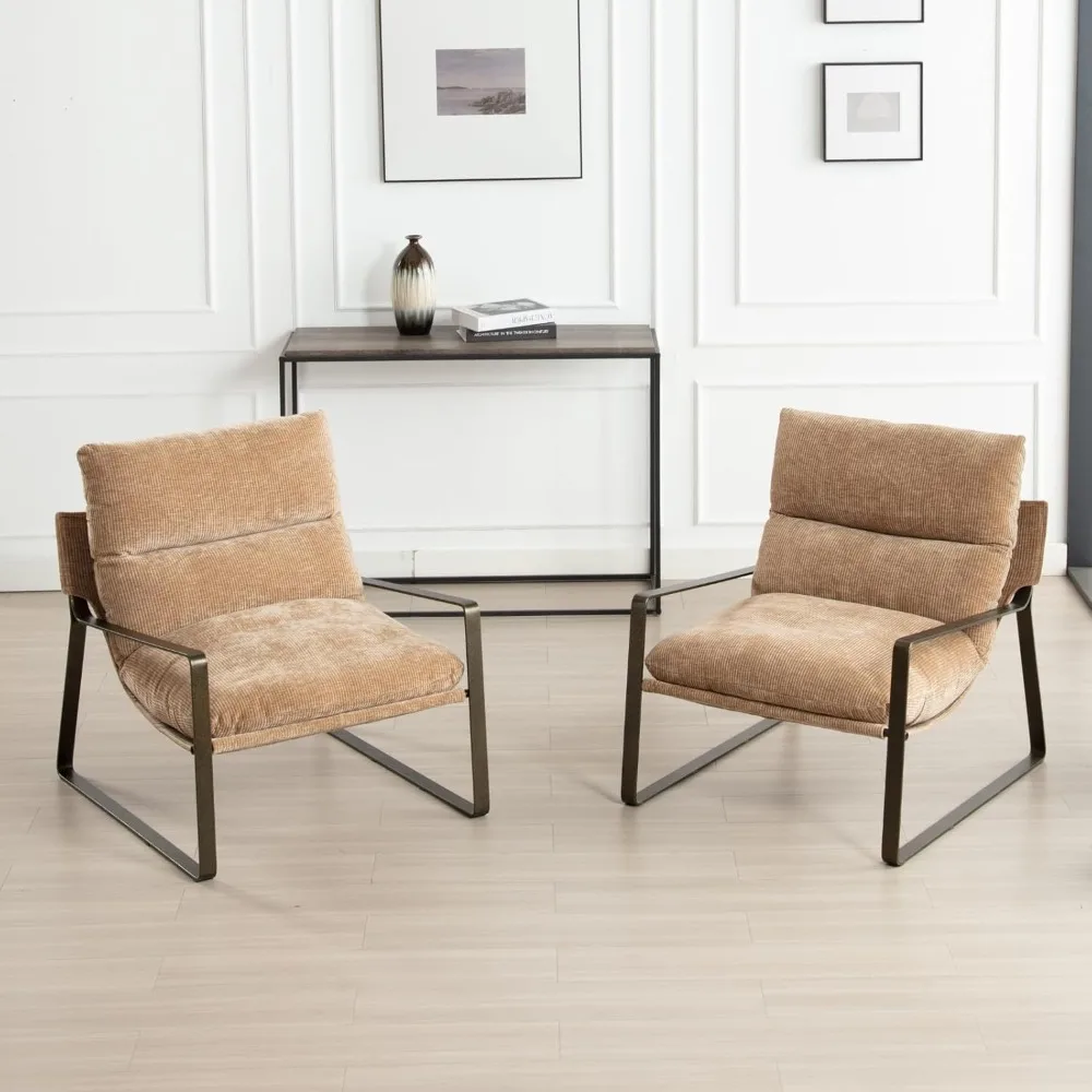 

HEAH-YO Набор современных акцентных стульев из 2 шт., стулья для гостиной из синели с обивкой и бронзовыми металлическими ножками, удобные боковые стулья с подлокотниками для