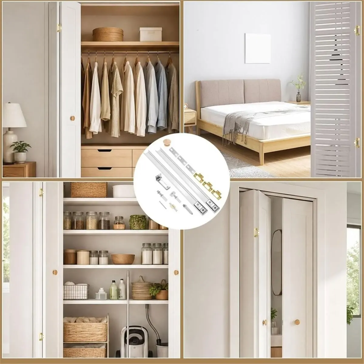 Bifold Door Hardware Kit with Steel Track, Wooden Knob & Hinges(30 Inch) Complete Kit, Heavy-Duty Carbon Steel Track