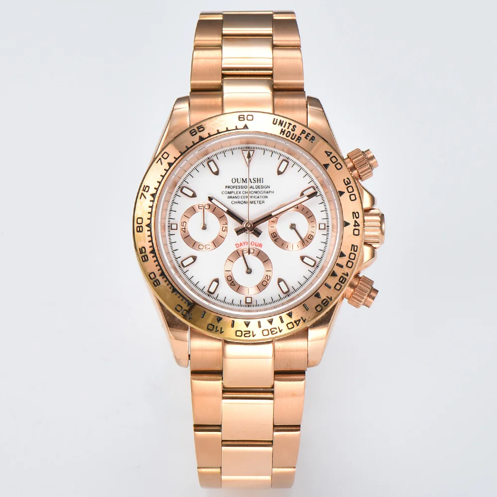 Orologi con movimento VK63 orologi da uomo di lusso orologi in oro rosa orologi impermeabili in vetro zaffiro orologi di fascia alta da 39 mm