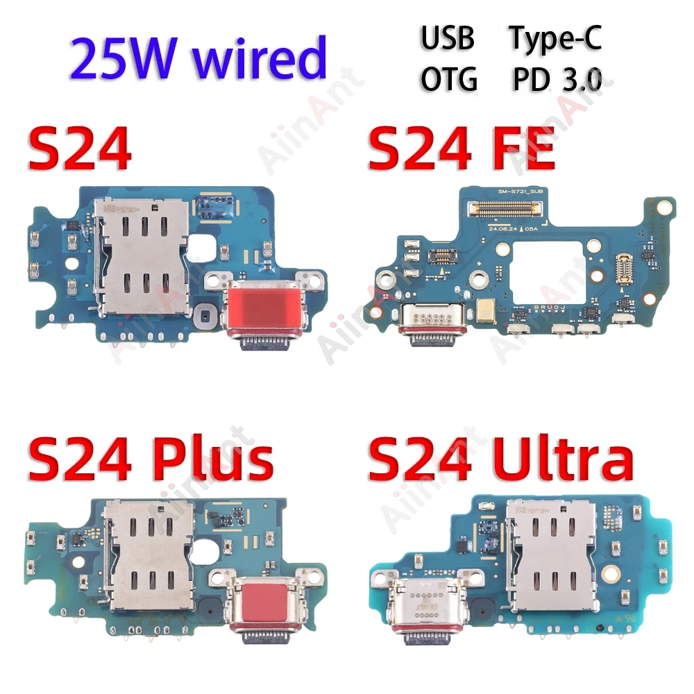 

USB Mic Board Dock Charger Connector Charging Port Flex Cable For Samsung Galaxy S24 Ultra Plus FE S926N S926U S926W S928B S721B