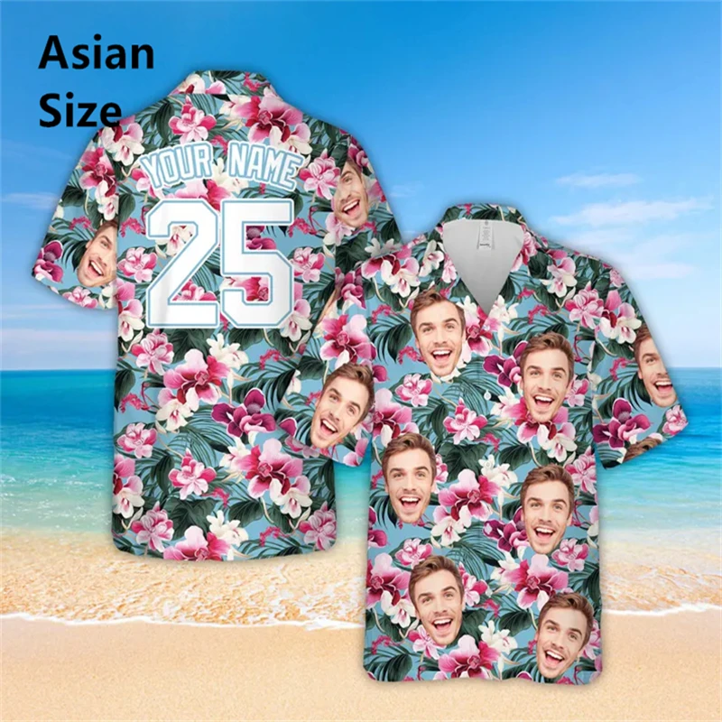 

2025 Custom Name Number Hawaiian Shirt Personalized Jersey Beach Mens Shirts Short Sleeve Aloha Shirts Diy Blouse Women Clothes