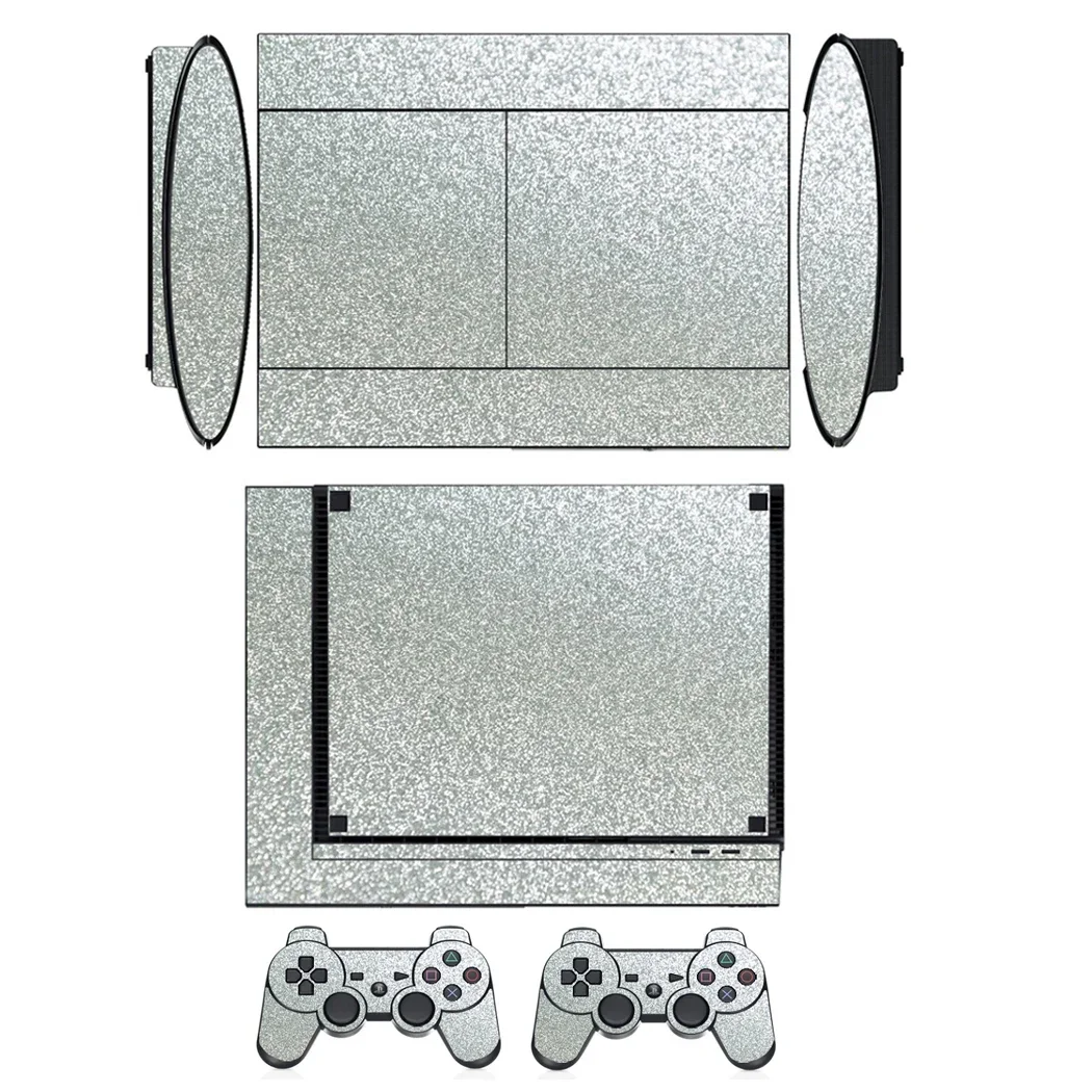 Shining Silver Bling Glitter Vinyl Skin Sticker Protector for Sony PS3 Super Slim 4000 and 2 controller skins Stickers