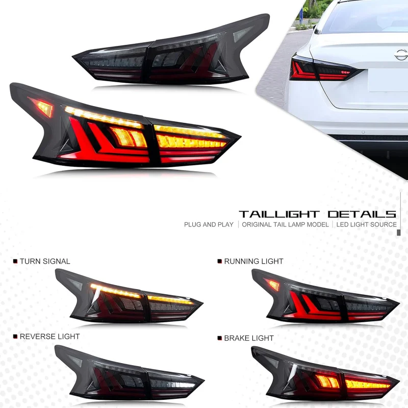 LED Smoked Tail Lights for Nissan Altima 2019 2020 2021 2022 2023 Start-up Animation Sequential Indicator Rear Lamps Assembly A