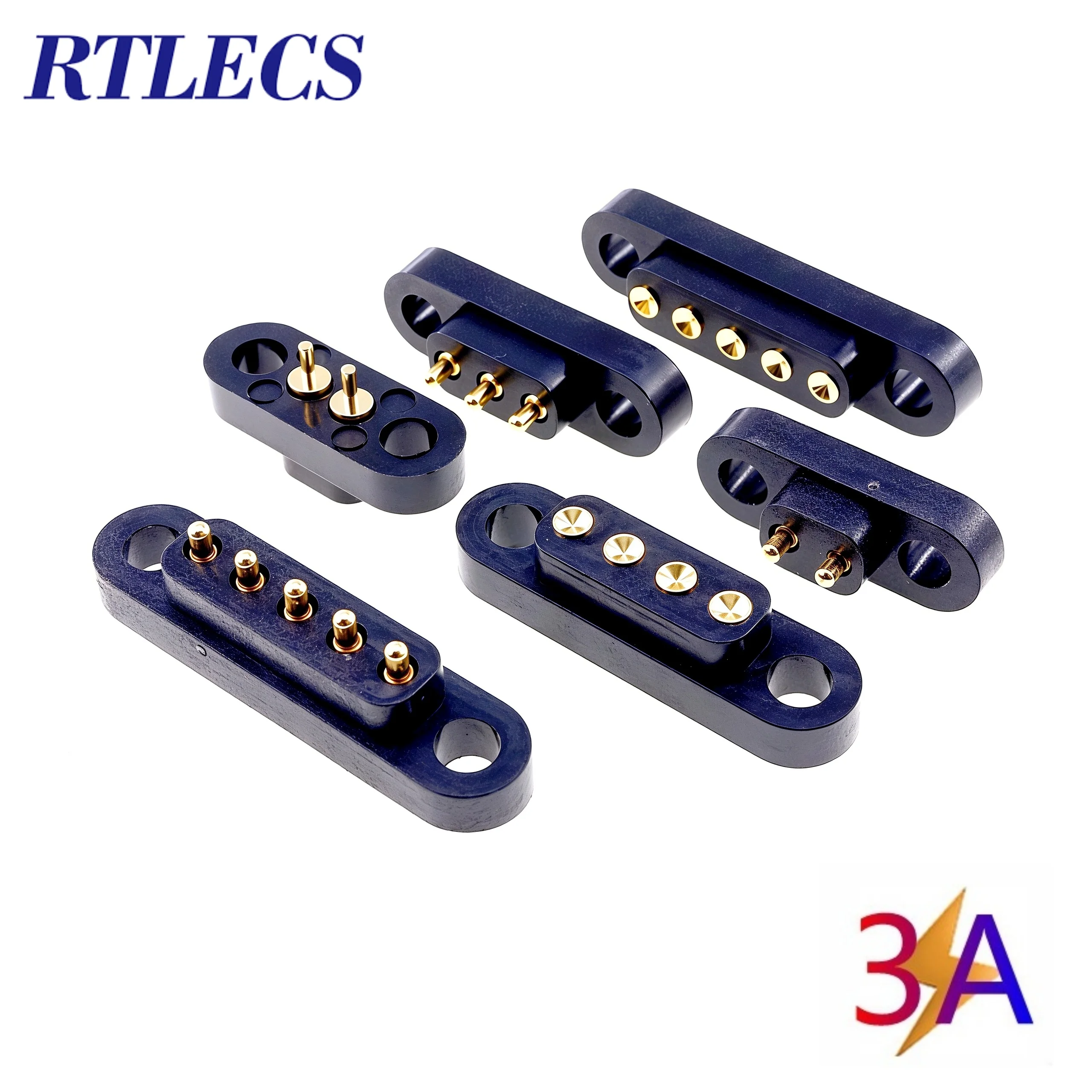 1/3/5 Pairs PogoPin Connector 3A Male Female 4.0mm Pitch Spring Loaded 2 3 4 5Pin DIP Through Hole PCB Mounting Ear Gold Plated