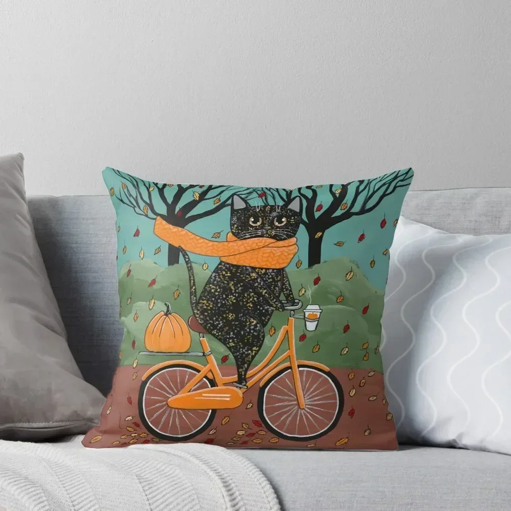 Tortie Autumn Bicycle Ride Cat Throw Pillow Pillowcases Cushion Covers Sofa Anime pillow