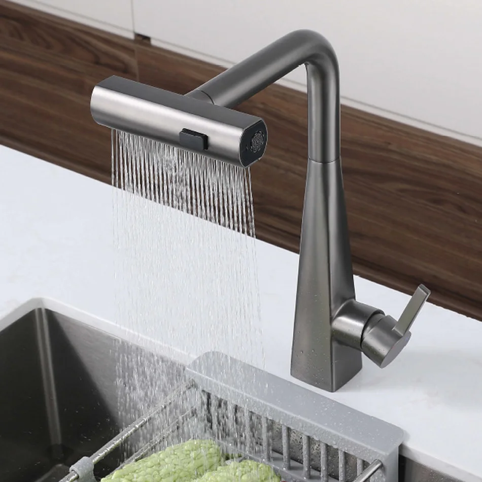 

Pull Out Kitchen Sink Faucet Waterfall Raindance 304 Stainless Steel Grey White 360° Rotation Hot and Cold Water Mixer Basin Tap