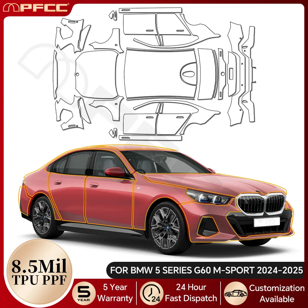 

For BMW 5 Series G60 M Sport 2024 2025 8.5Mil TPU Paint Protection Film Car Body Pre-cut PPF Bra Clear Anti-scratch Resistant