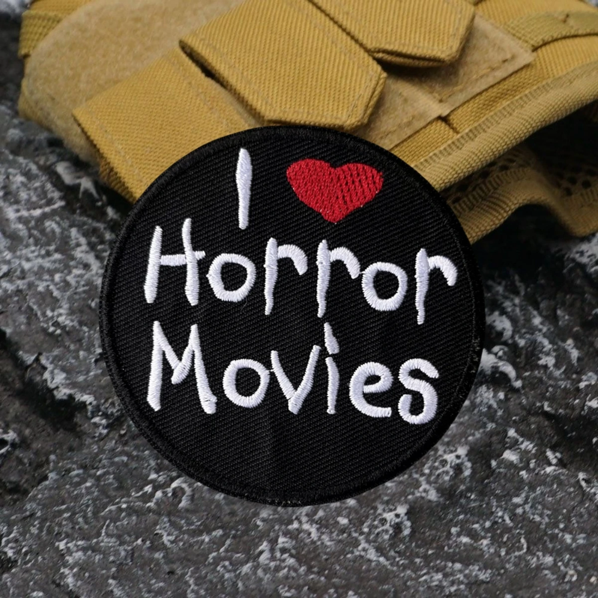 I Love Horror Movie Embroidered Hook and Loop Patches Tactical Morale Badge Backpack Sticker