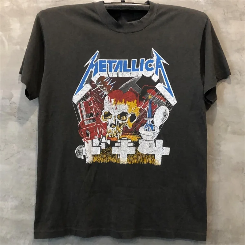 Loose Fit Band Printed Vintage Rock Punk Style Short Sleeve T-Shirt Unisex Streetwear Casual Cotton Tee for Men And Women