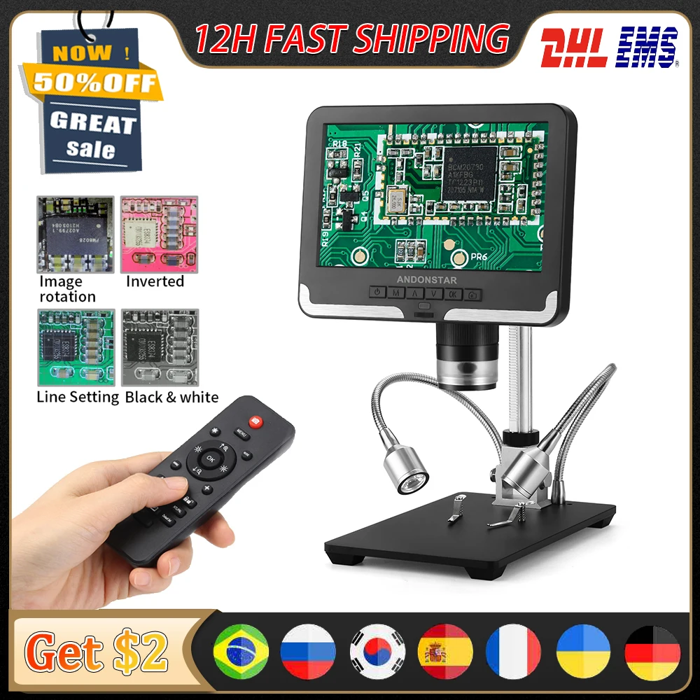 

Andonstar - Digital Soldering Microscope AD206, 1080P, Phone Watch Repair, SMD / SMT, Black and White