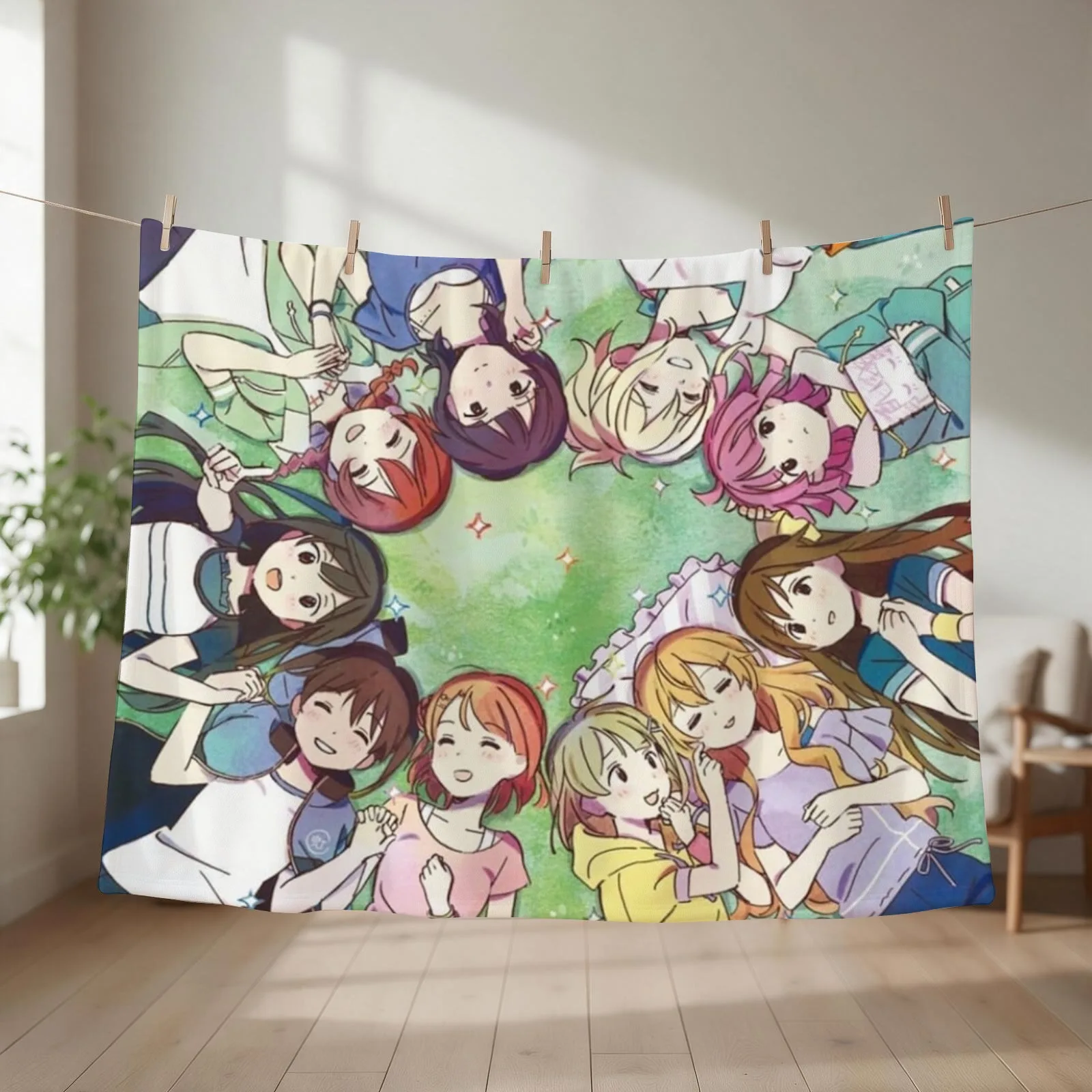 nijigasaki/ nijigaku laying on the grass together (magazine scan) Throw Blanket Quilt Cute Plaid Beach Decorative Sofa Blankets