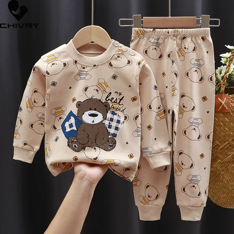 2024 New Kids Boys Girls Pajama Sets Cartoon Print Long Sleeve Cute T-Shirt Tops with Pants Toddler Baby Autumn Sleeping Clothes