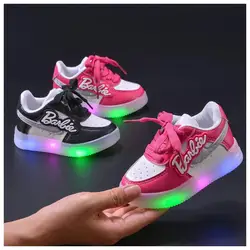 Anime Barbie Series Children Casual Letter Luminous Board Shoes Cute Comfortable Soft Soled Sports Shoes Kids Running Shoe Gift