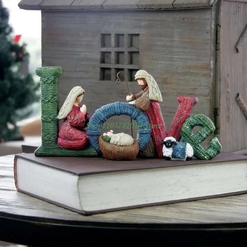 U55D Durability Resin Nativity Scene with Love and Family Statues Christmas Decors for Festival Home and Garden Ornamentation