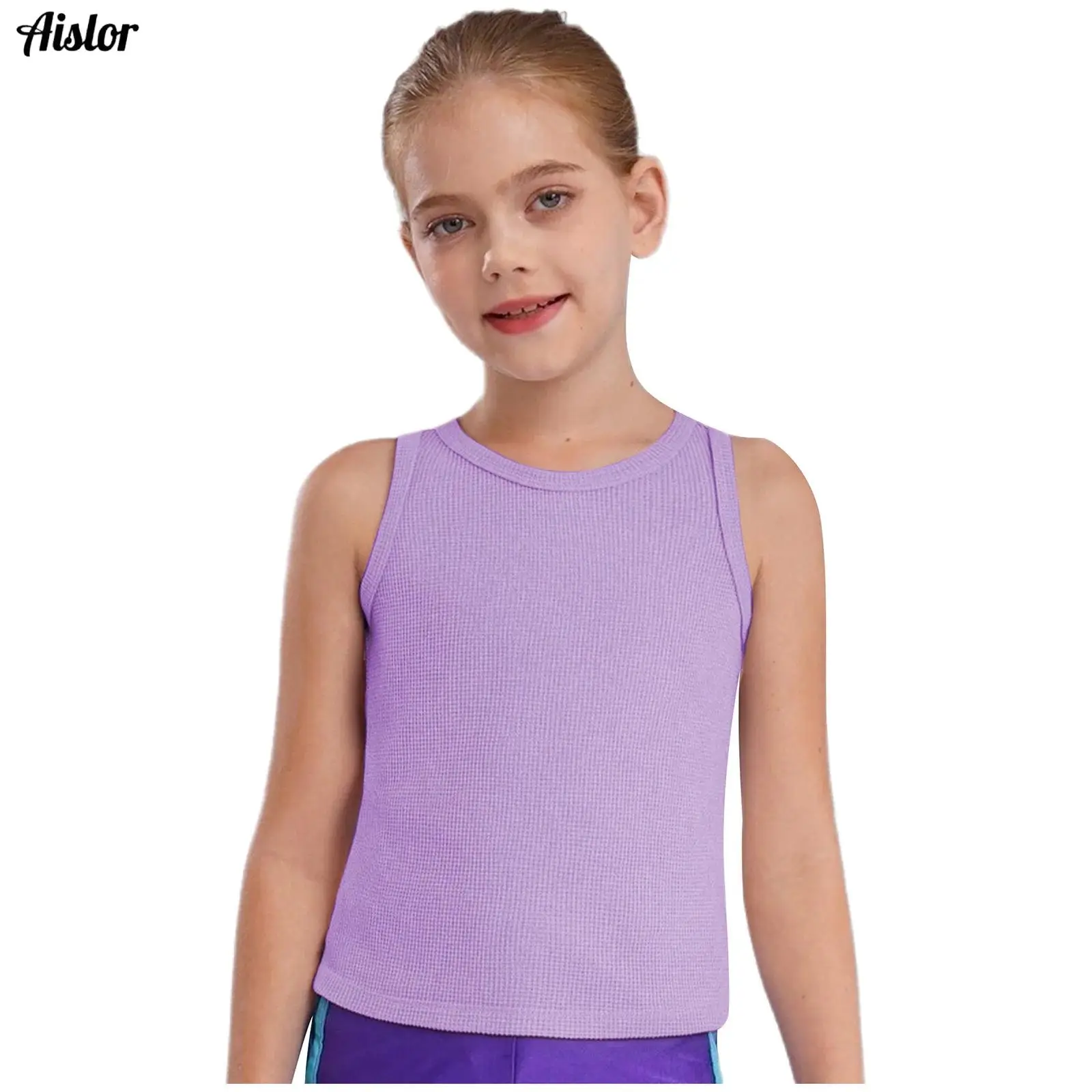 

Girls Vest Camisole Top Undershirt Summer Casual Waffle Texture Round Neck Sleeveless Basic Tank Top for Picnic Park Holiday