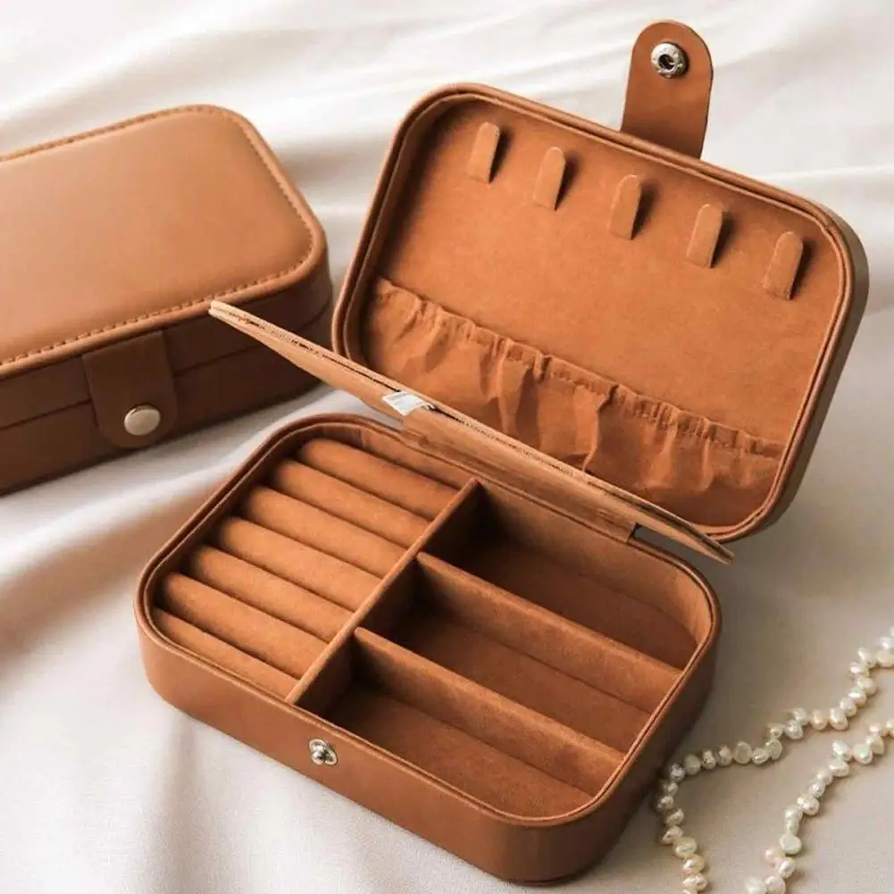 Multi-compartment Jewelry Box PU Leather Cover And Soft Velvet Lining Organizer Secure Snap Lock Compact Case for Rings Earrings