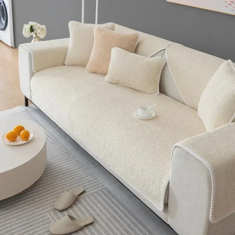 

Winter Warm Velvet Sofa Towel Soft Plush Sofa Cover for Living Room Sectional L-shape Non-slip Couch Cover