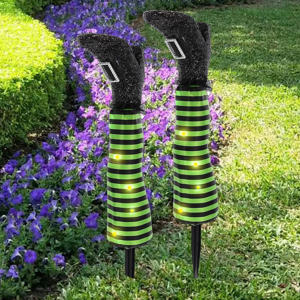 2Pcs Halloween Wicked Witch Leg Decorations Upside Down Stripe Witch Legs Yard Stake Light for Haunted House New Year Gifts