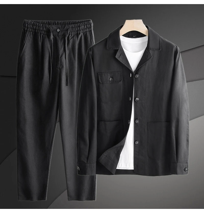 طقم بدلة رجالية من الكتان الراقية من Fengbaoyu - قطعتين على الطراز البريطاني ملابس رجالية غير رسمية أنيقة وأنيقة لموسم ربيع الخريف