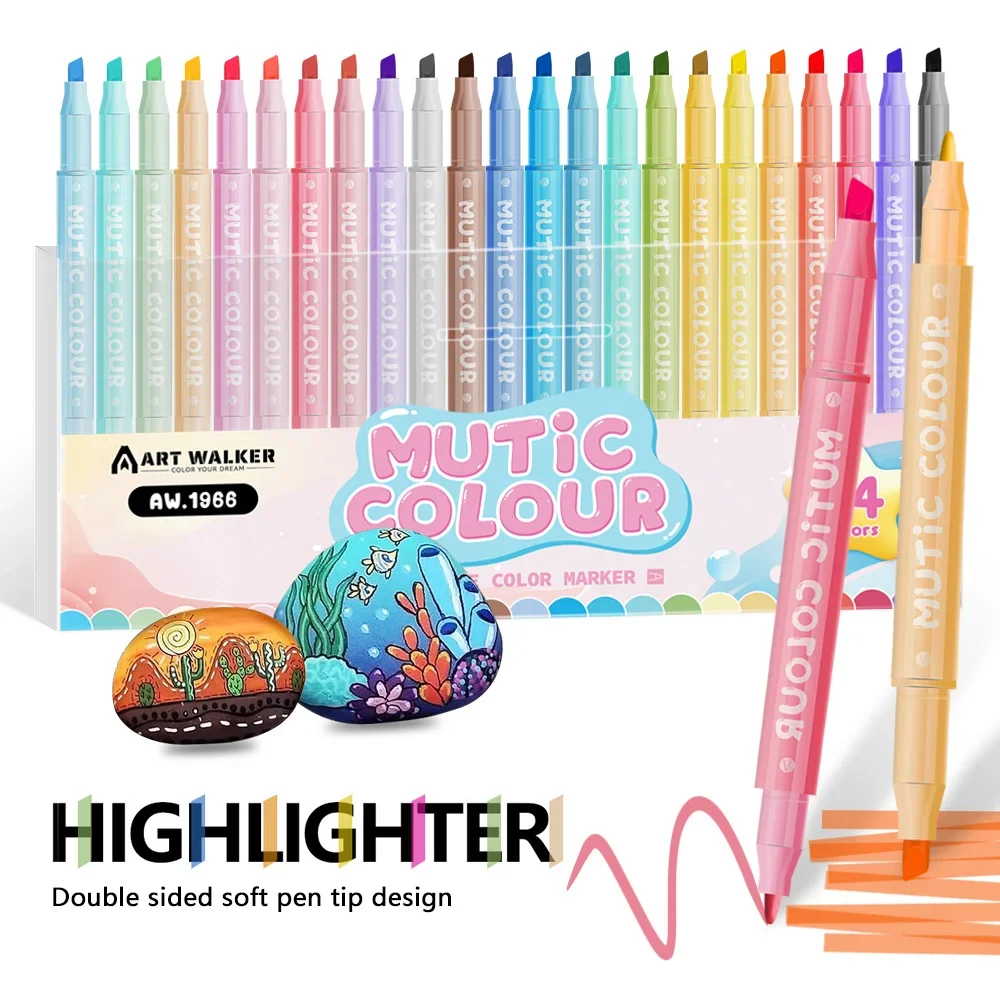 Double Head Highlighter Pens Set Water Based Marker Pen Graffiti Markers Highlighters Art Colored Sketching Kawaii Stationery