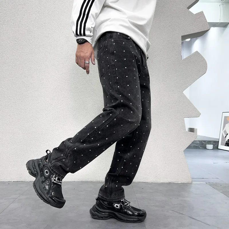 

Y2K Street Cool Design American Jeans Men 2024 New Autumn Slimming Loose Drooping Mopping Wide-Leg Denim Long Pants