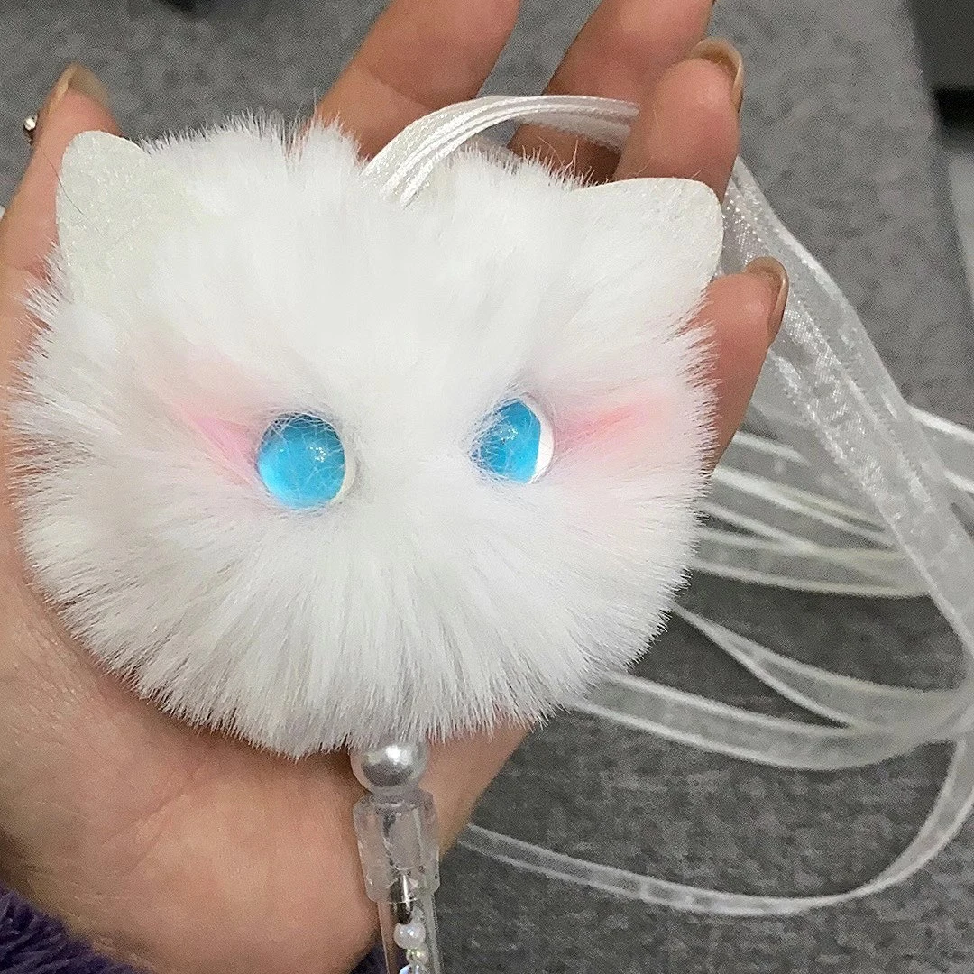 Funny Interactive Cat Toys Kawaii Plush White Tassel Bell Cat Stick Toys for Kitten Playing Teaser Ribbon Wand Toys Cat Supplies