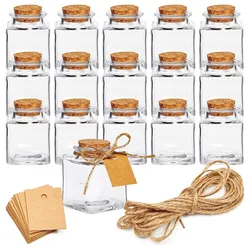 Glass Favor Jars with Cork Lids Mini Square Vials Bottles for Herb Storage Tea Jelly Candy Potions Wedding & Party Favors DIY