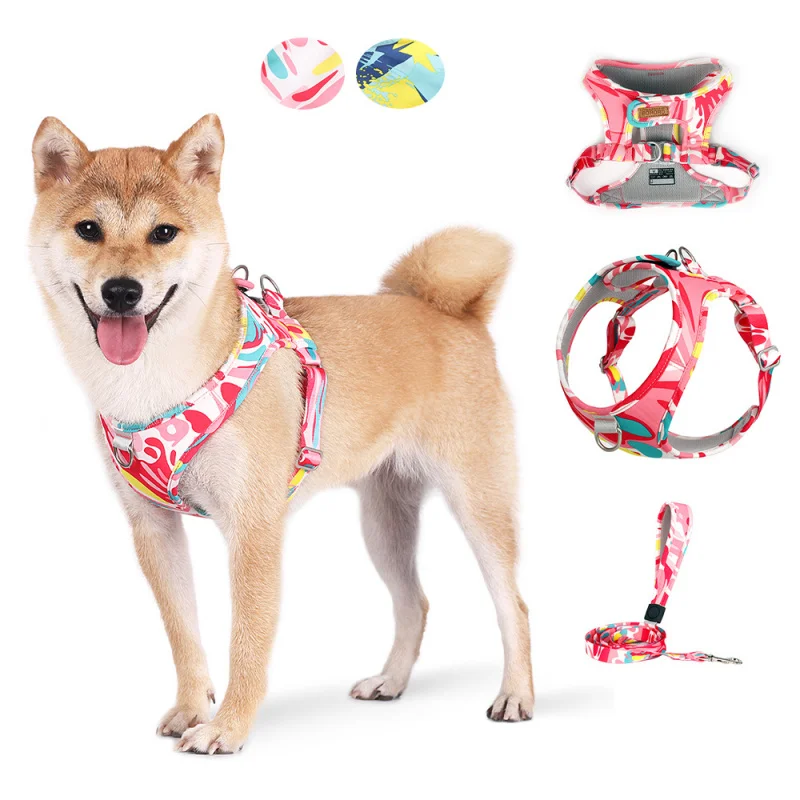 

New Dog Printed Breathable Pet Harness Set Anti-Escape Puppy Leash