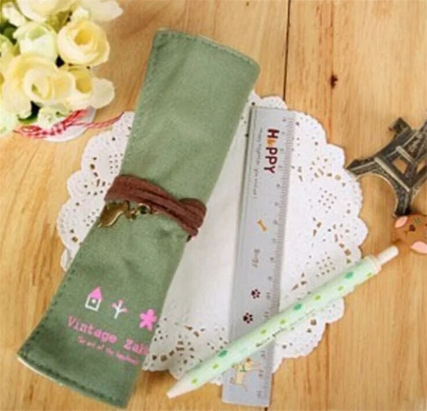 New Retro Roll Pencil Cases Leather Pencil Box Storage Pencil Bag Pencilcase  Supplies Pen Gift Box