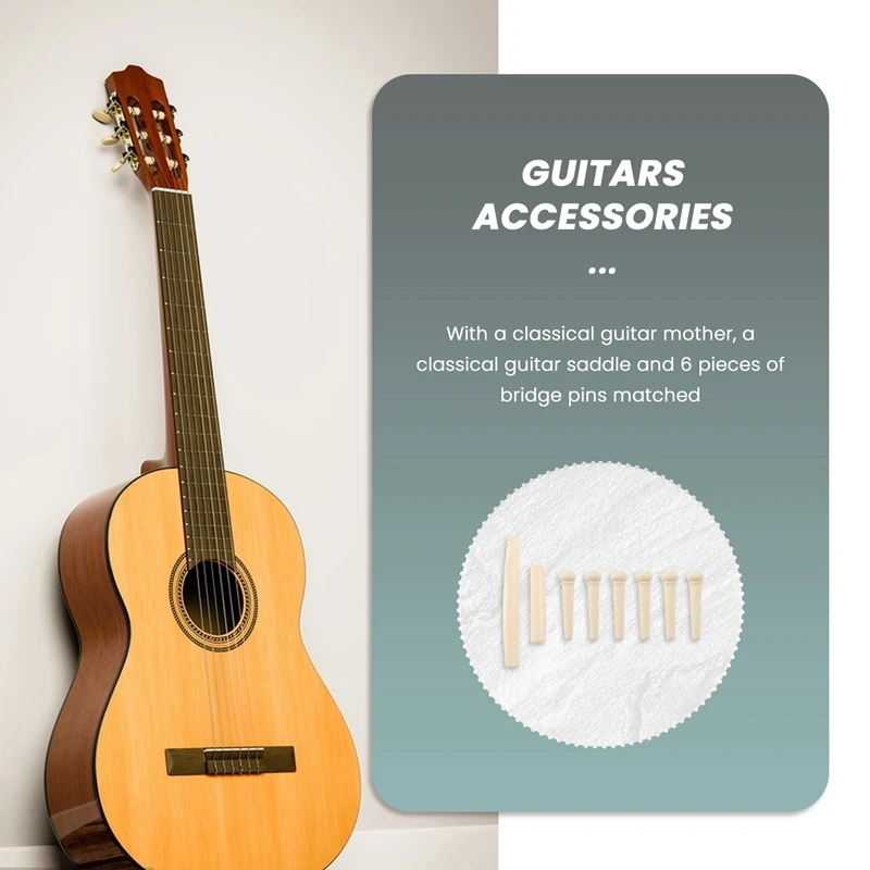 6 Bridge Pins + Saddle + Bridge Saddle Bone / Bone Acoustic Guitar White