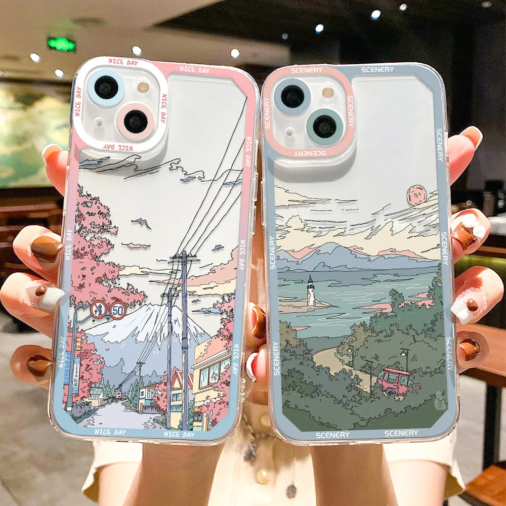 Anime Landscape Case For OPPO Reno 7 6 5 8 Lite 8T 7Z 5F Realme C55 C35 C33 C31 C25 C25S C25Y C21Y C21 9i 8i 8 10 Pro Case Cover