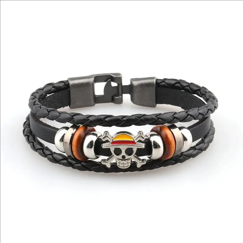 Cosplay accessories One Piece woven Bracelet Luffy  Cosplay Accessories Straw Hat Pirate  multilayer buckle ring birthday gift view 4