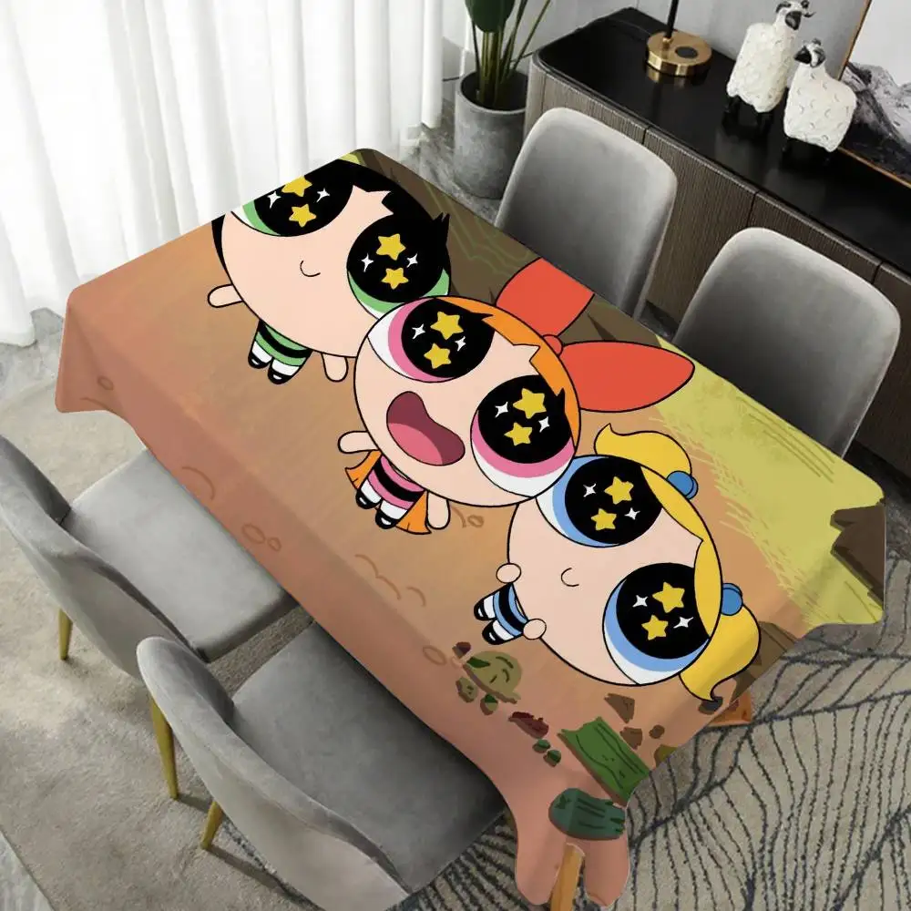 مفرش طاولة للفتيات من Powerpuff مقاوم للماء ومقاوم للزيت، غطاء طاولة مستطيل للحفلات، مفرش طاولة للنزهات الخارجية