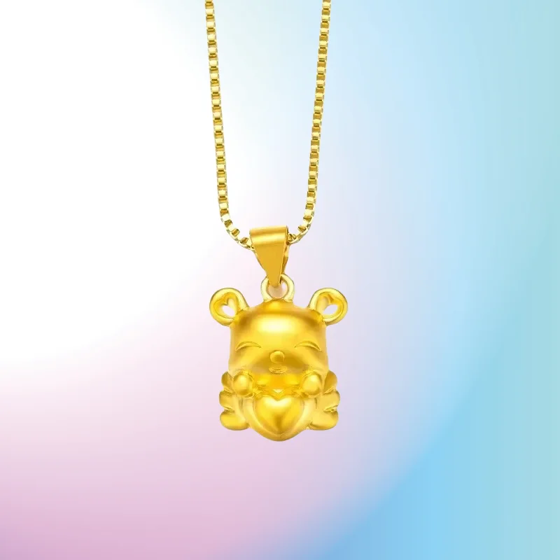 

new 9999 Real Gold 24K Japan and Korea Fashion Female Love Bear Pendant Gold Bear Clavicle Necklace