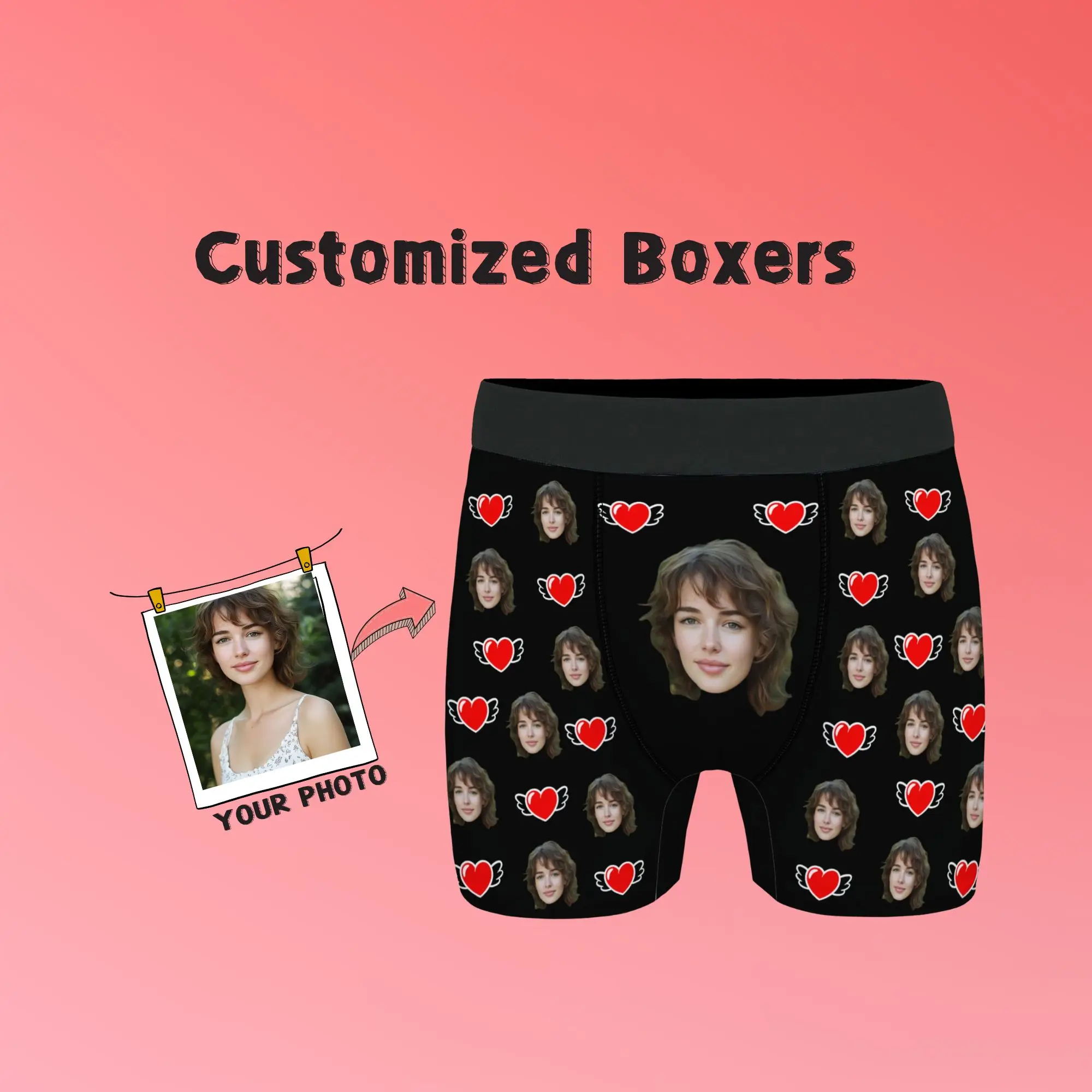 

sweet red heart print Customized Face Personalized Men's boxer Valentine's Day Gift Photo Customization for Valentine's Day