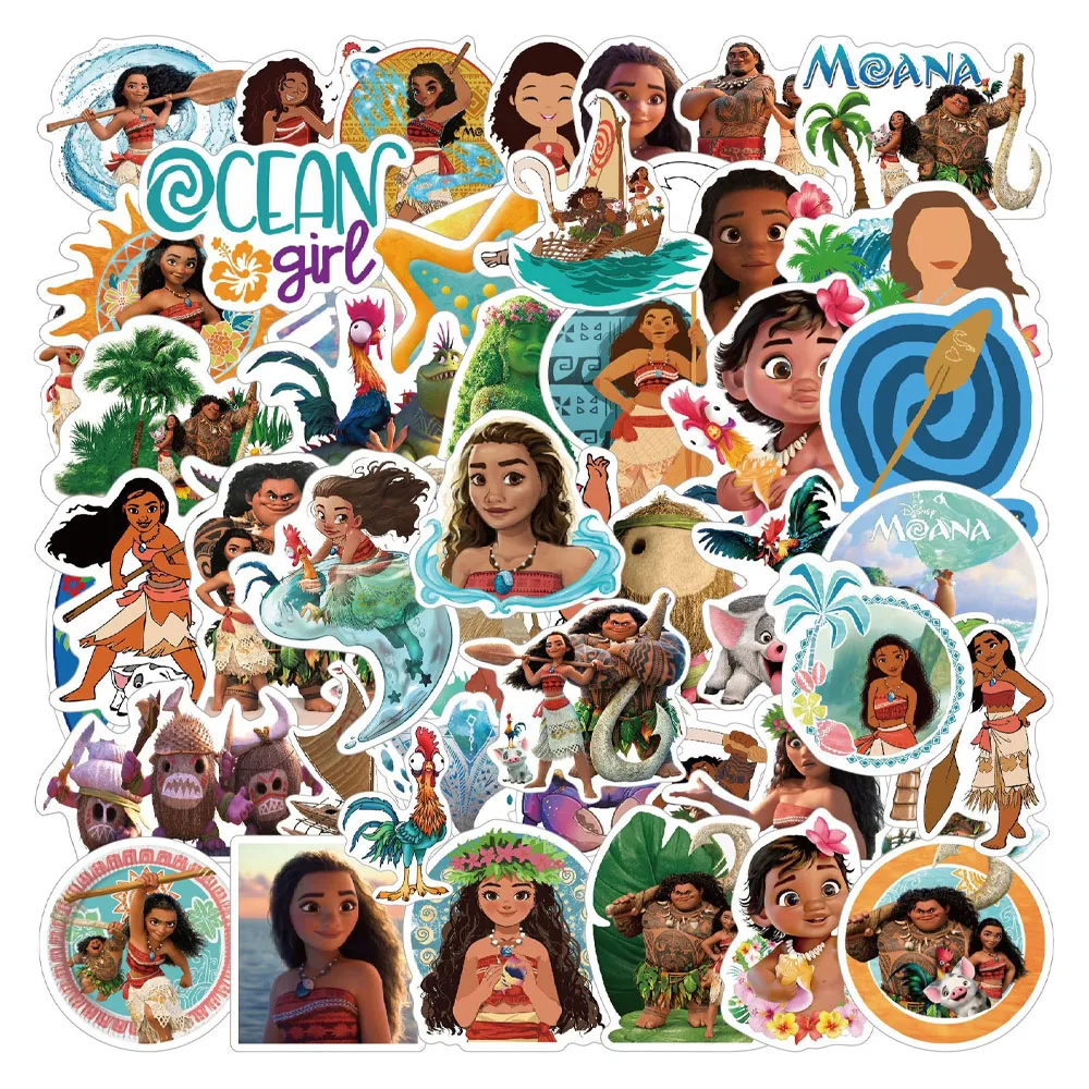 

50pcs Disney cartoon Moana stickers, waterproof decals, refrigerator, phone case, laptop, suitcase decoration, animation sticker