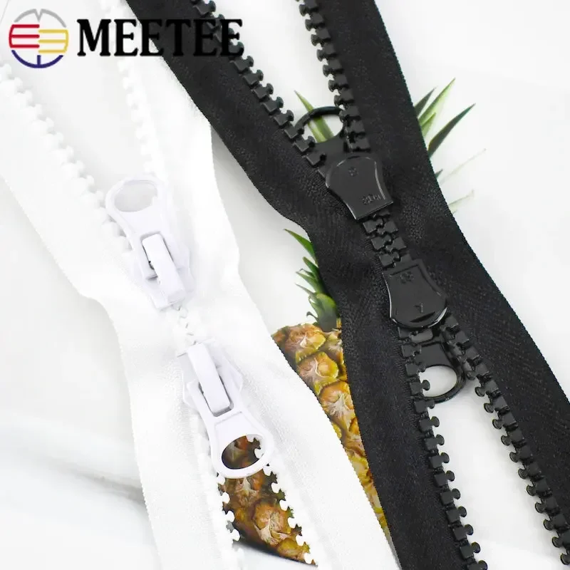 8# Meetee Resin Zipper 60-250cm Double Sliders Open End Zip Down Jacket Coat Tent Black Zippers DIY Sewing Clothing Accessories