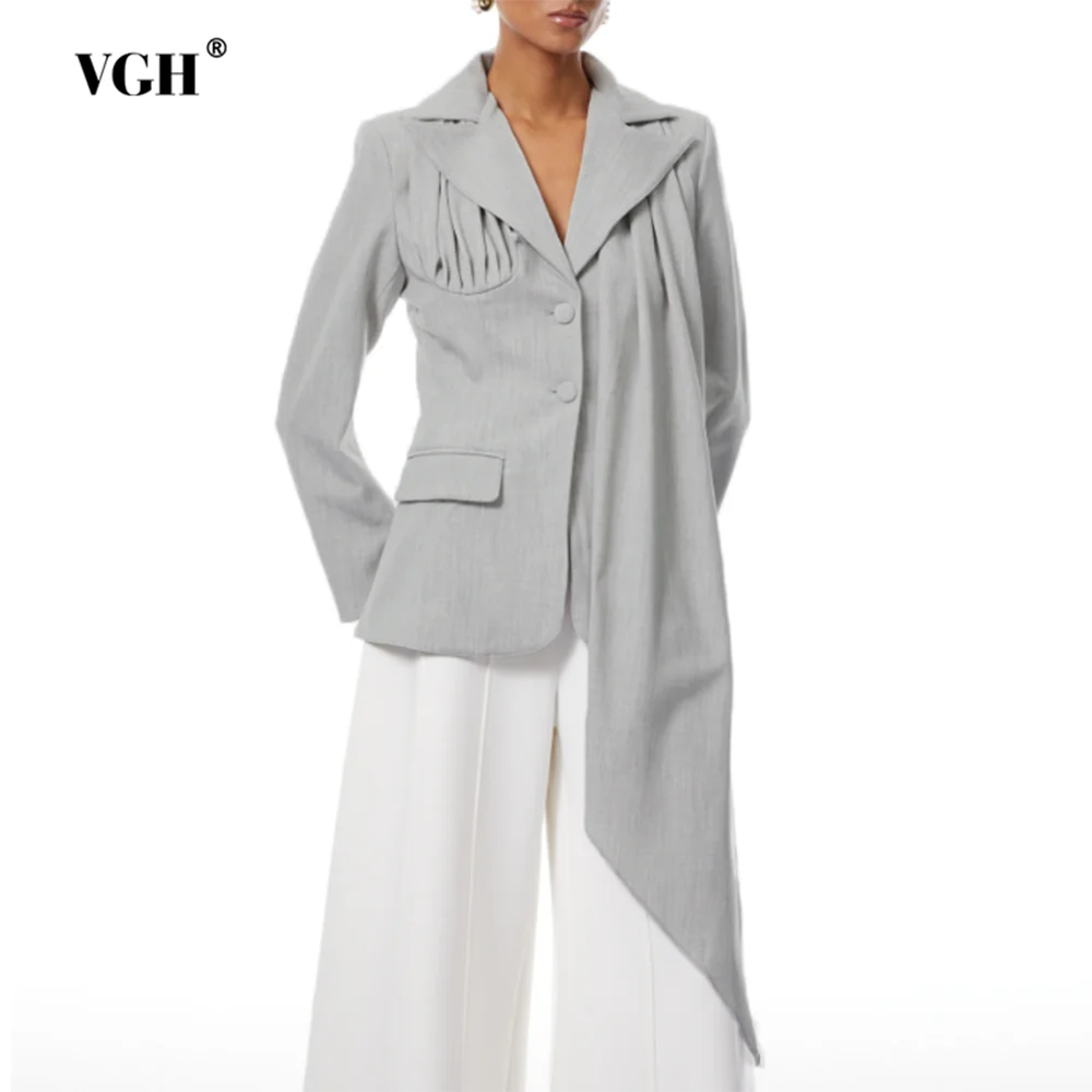 

VGH Casual Solid Slimming Blazers For Women V Neck Long Sleeve Spliced Button Autumn Design Sense Jacket Female Fashion Style