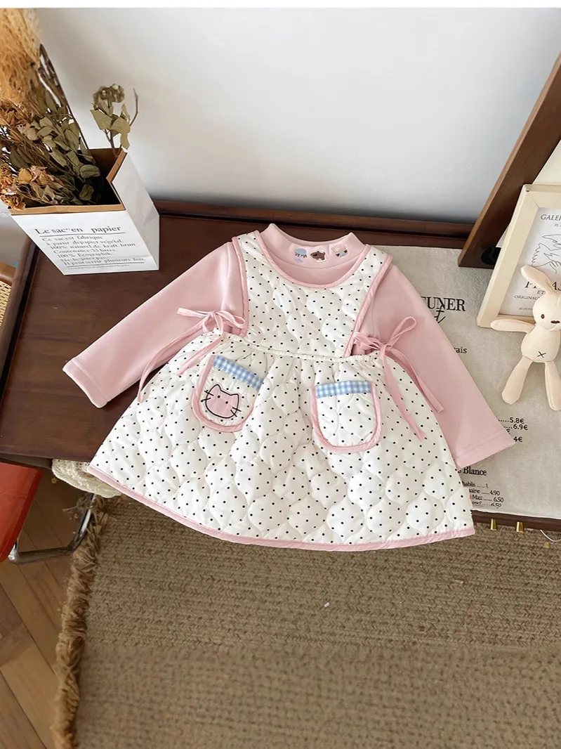 

Children's Fleece Thickened Children Suit 2024 Autumn and Winter Children's Fleece Thickened Skirt Bottoming Shirt Two-piece Set