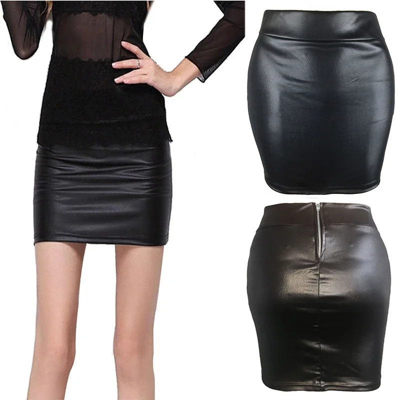 2021 New Skirt High Waist Bag Hip Skirt Leather Skirt Imitation Leather Short Skirt Large Size Women's Matt Sexy Slim