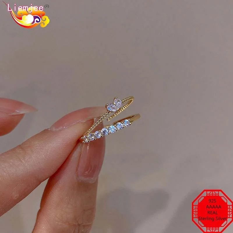 Liemjee Fashion Personality Party Wedding Jewelry Love Zircon 925 Sterling Silver Ring For Women Feature Charm Girlfriend Gift